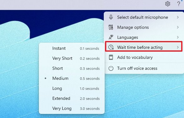 Voice Access Wait time before acting