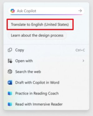 Click to Do with translate suggestion option