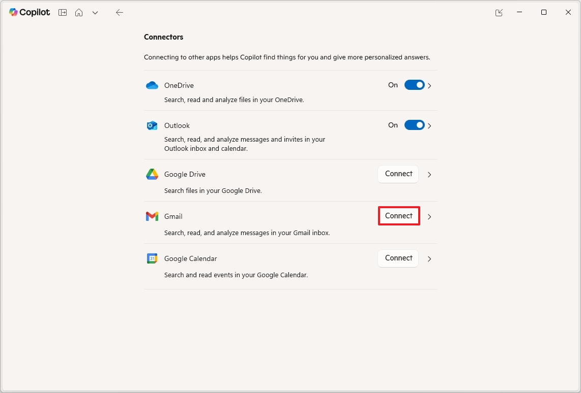 Copilot Google connector
