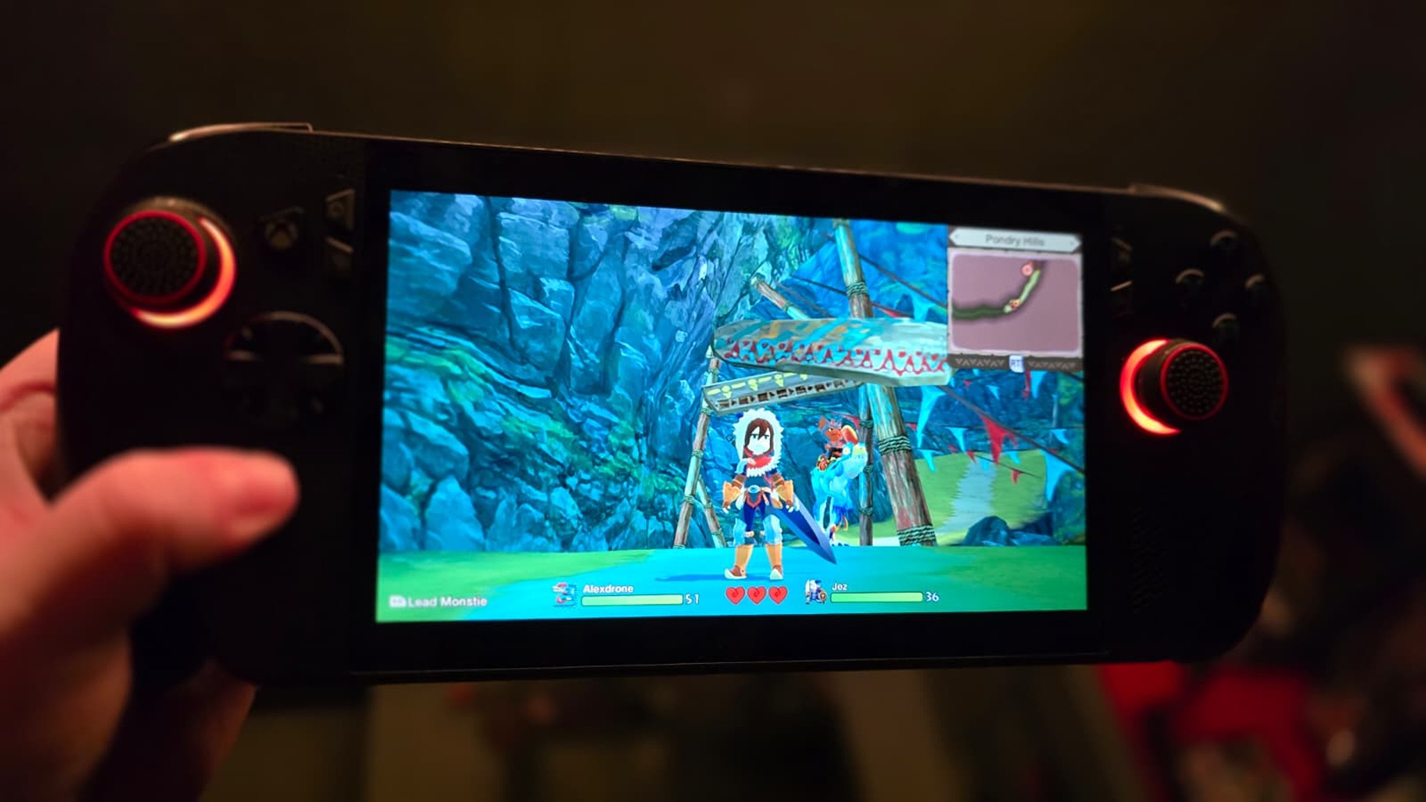 Monster Hunter Stories being played on the Xbox Ally