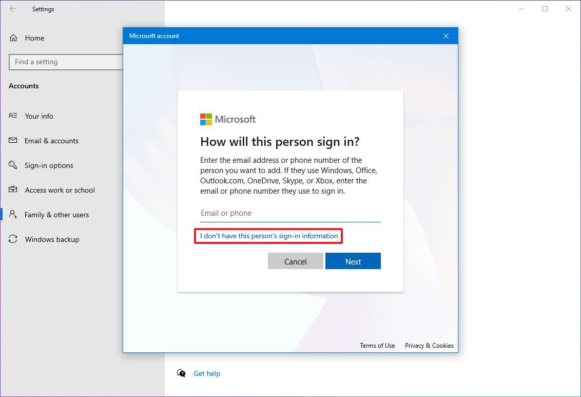 I don't have this person's sign-in information
