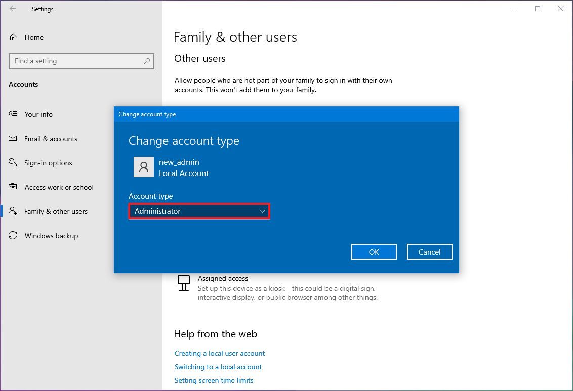 Change account type to Administrator