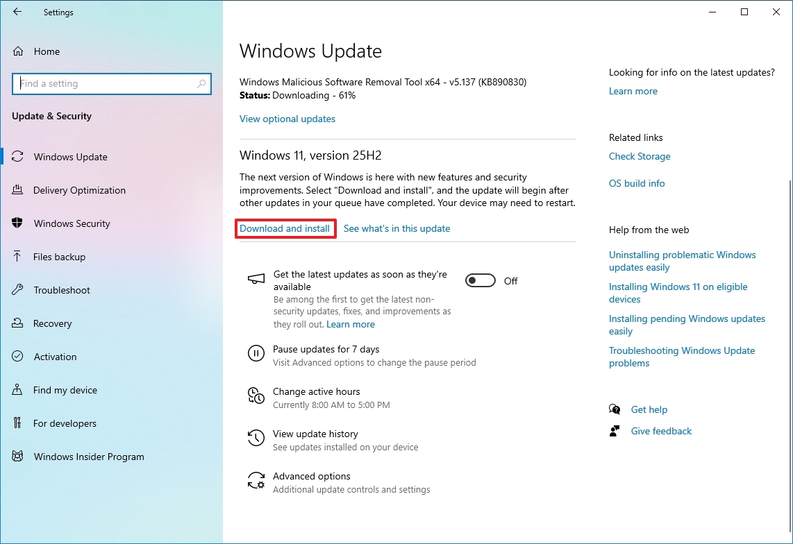 Windows Update upgrade to Windows 11 notification