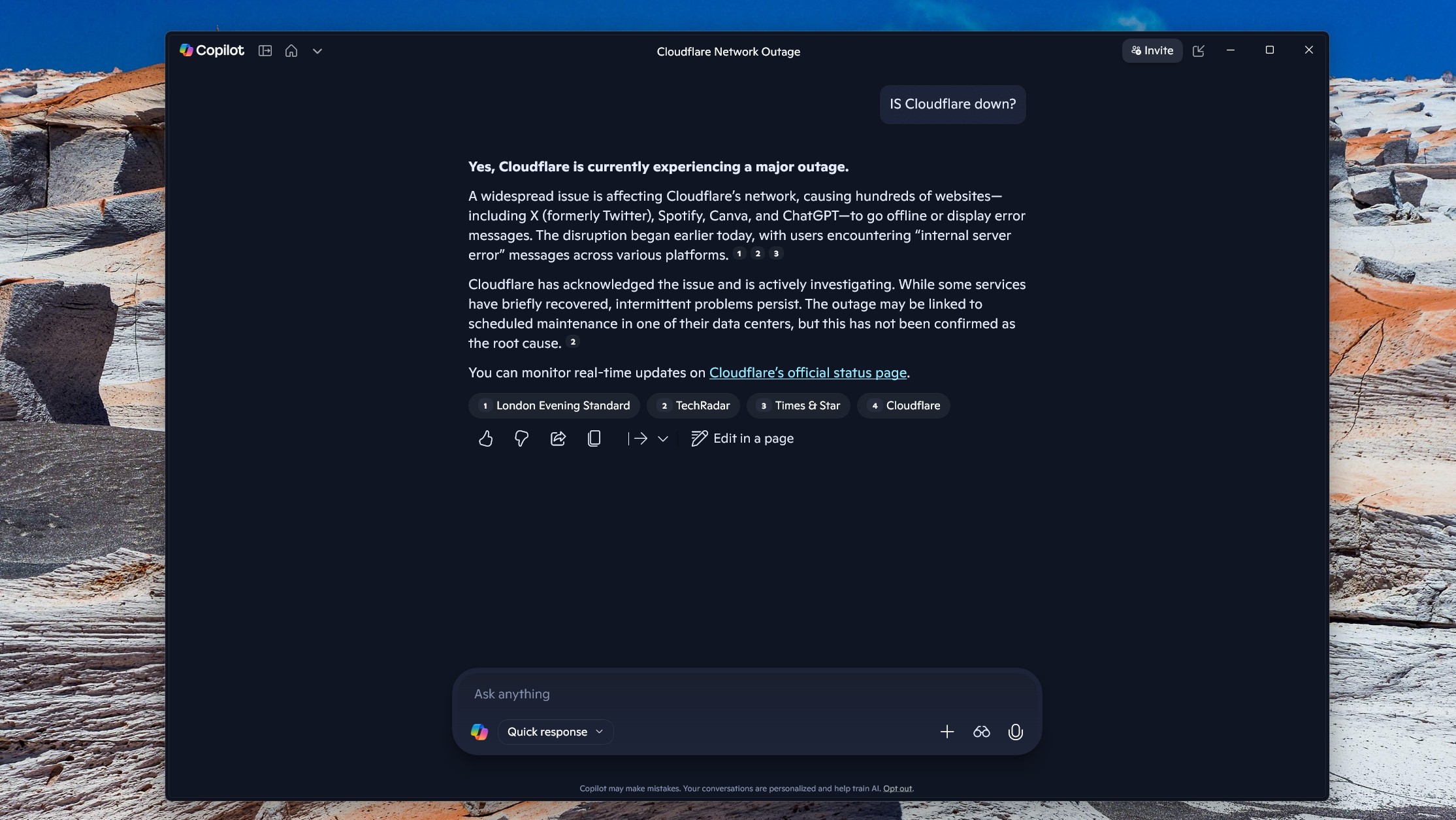 Copilot работает, пока ChatGPT лежит