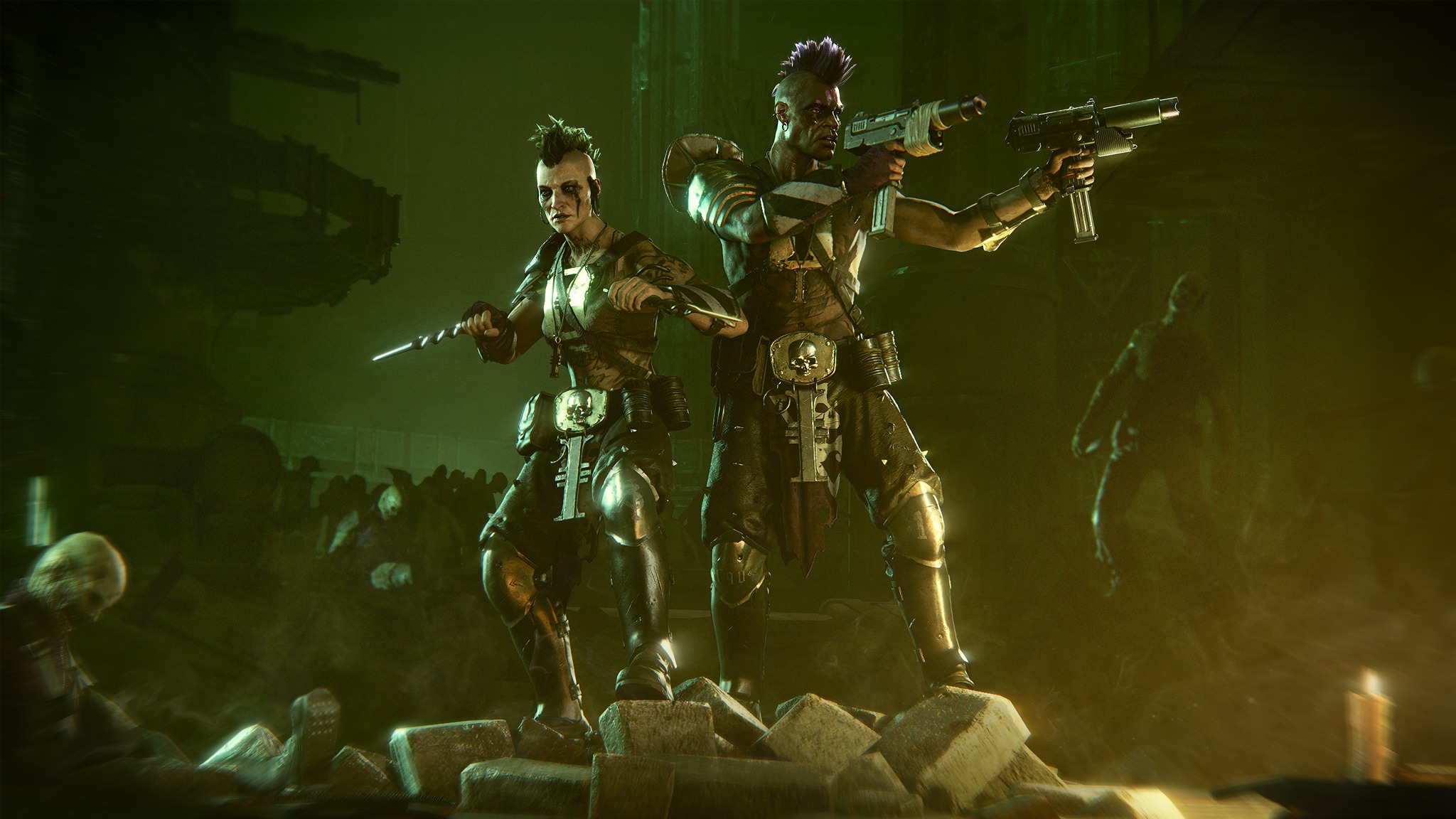 Promotional screenshot of the male and female versions of Hive Scum class in Warhammer 40,000: Darktide