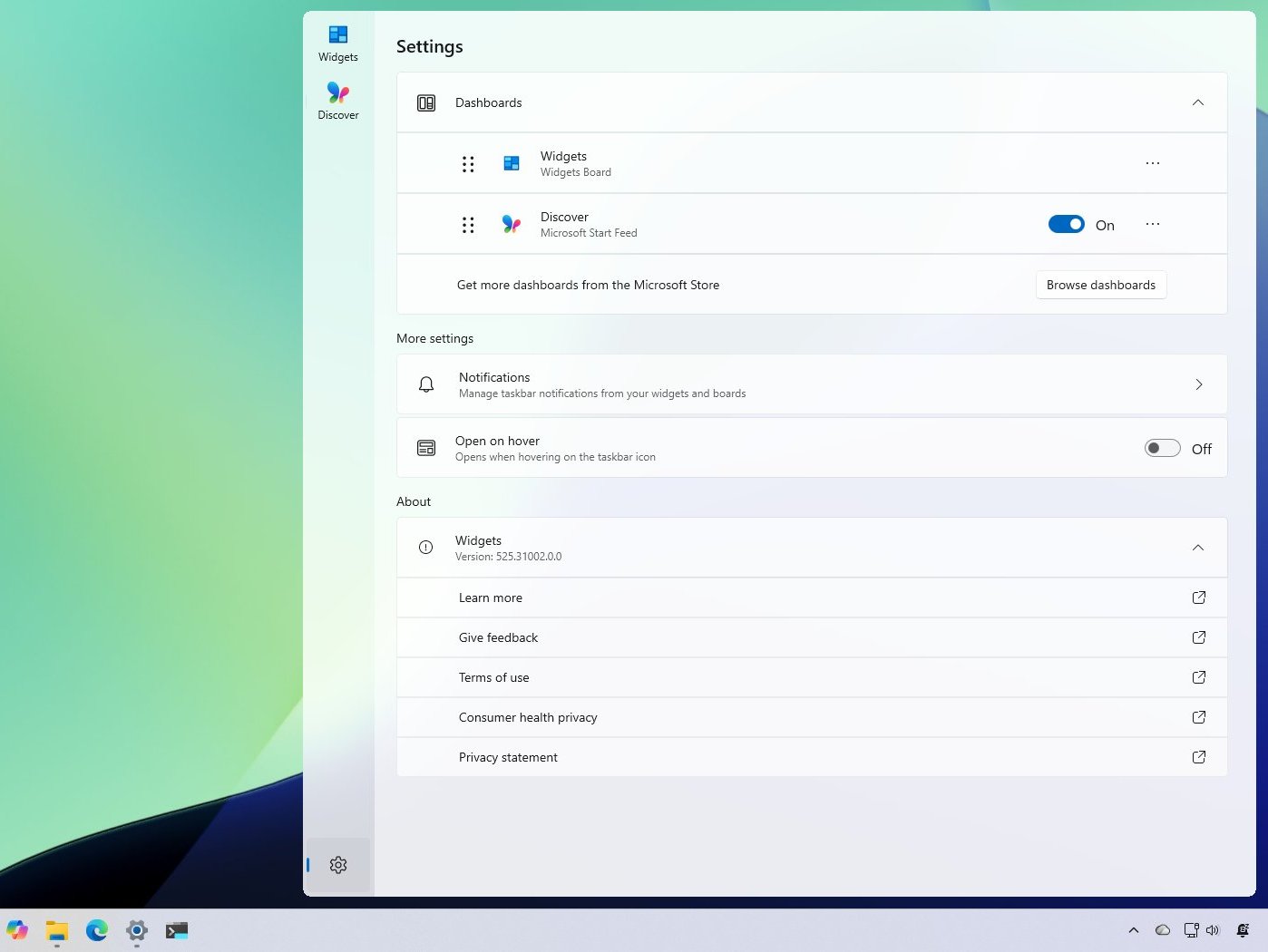 Widgets new settings