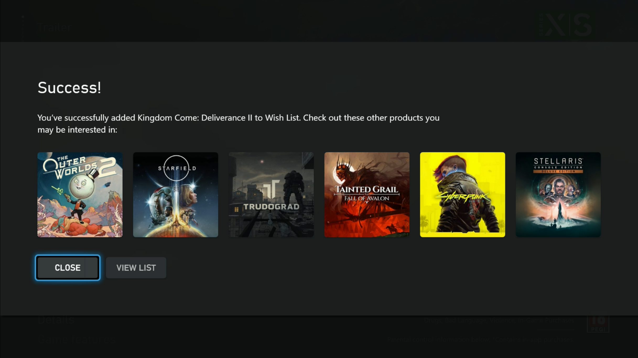 Игра добавлена в список желаемого