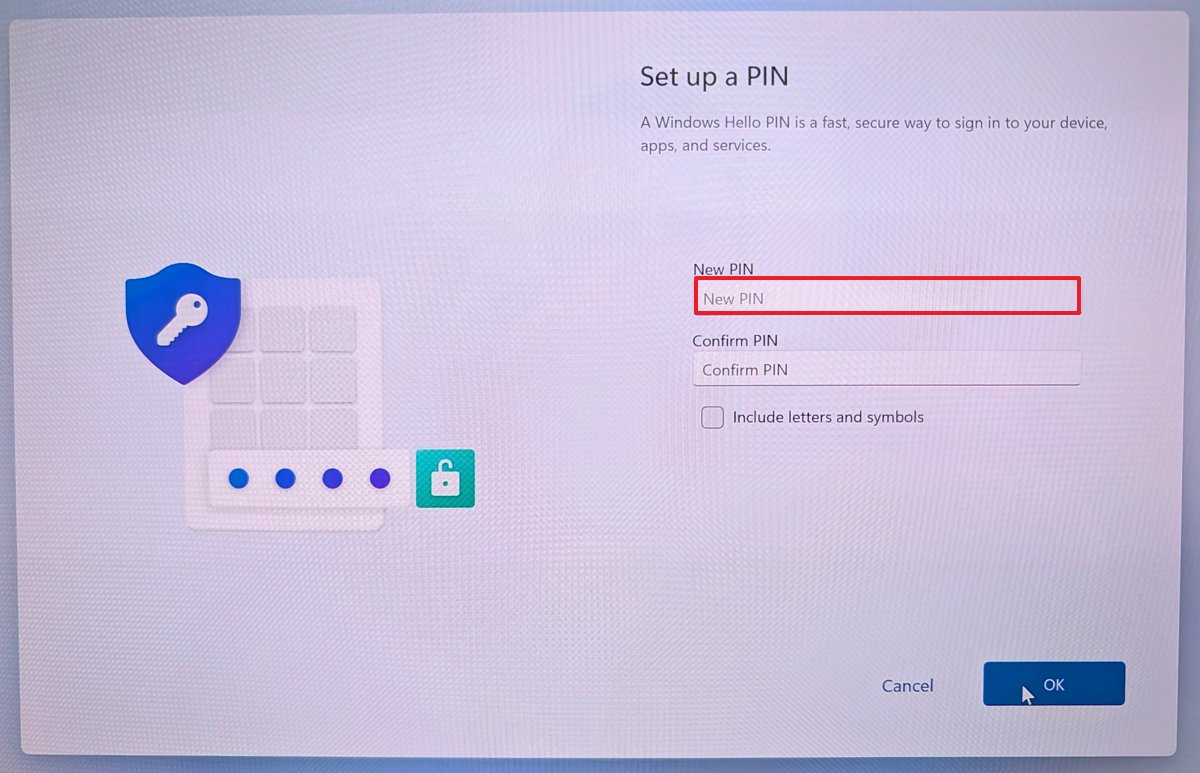 Copilot+ PC OOBE set up PIN