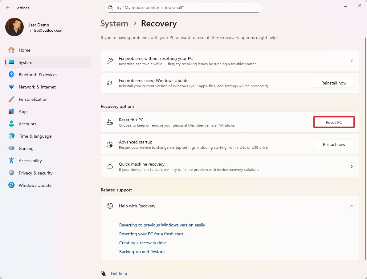 Copilot+ PC reset Windows 11