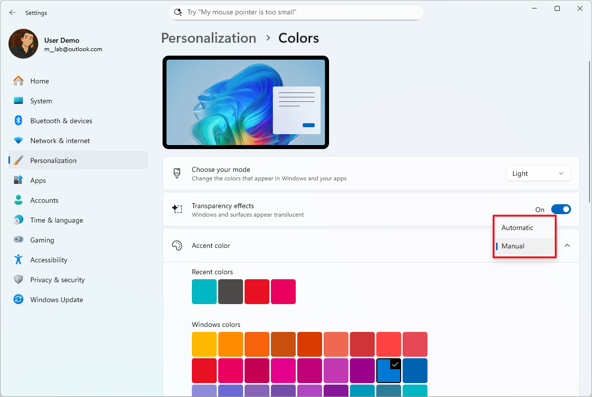 Windows 11 accent color setting