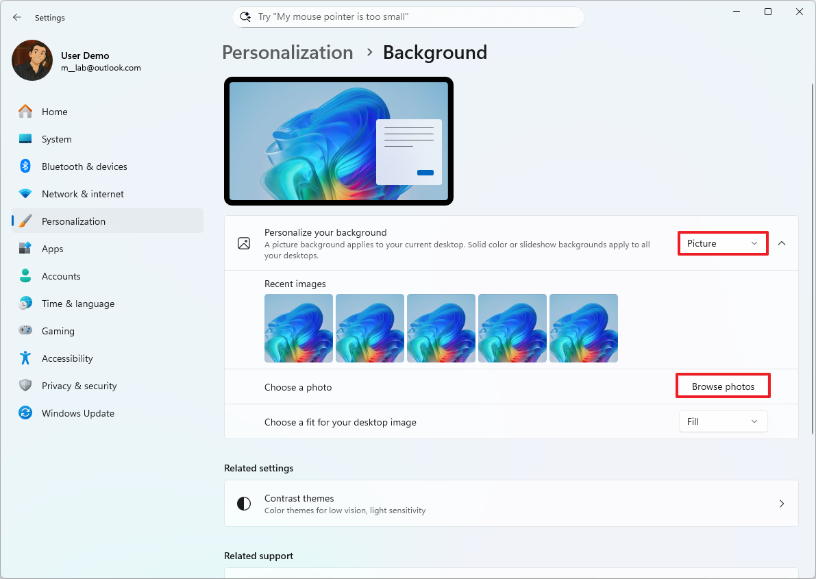Windows 11 change wallpaper