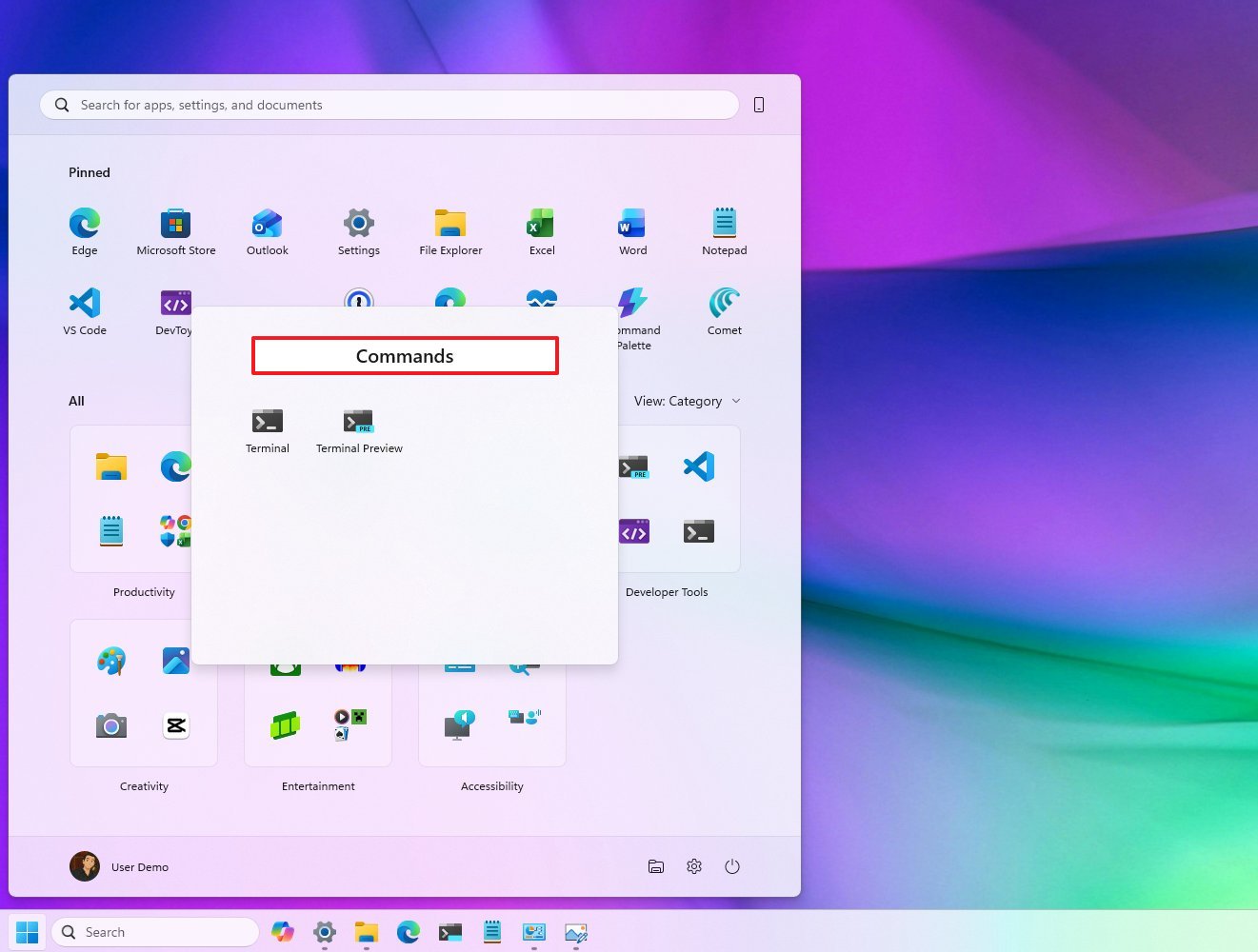 Start menu change folder name