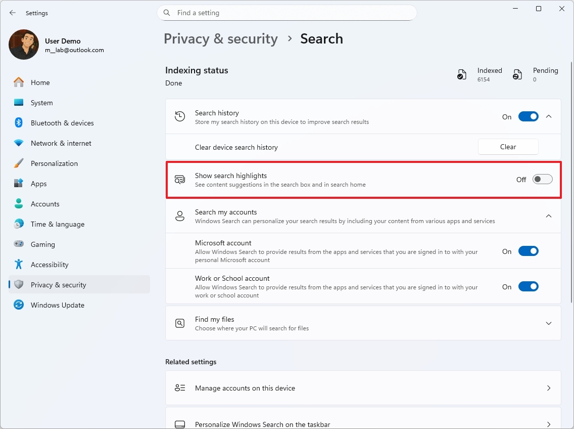 Show search highlights