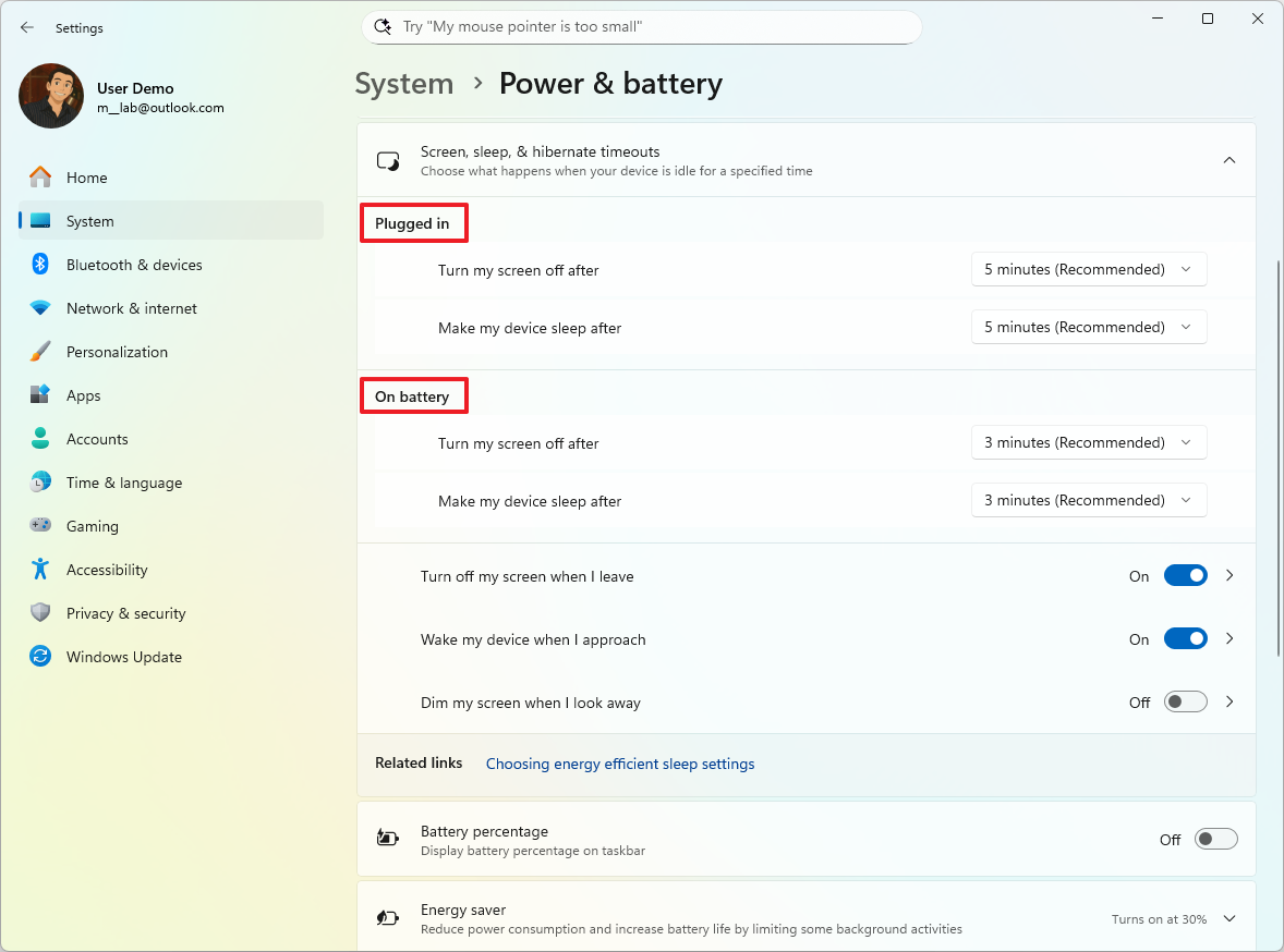 Change screen, sleep, and hibernate