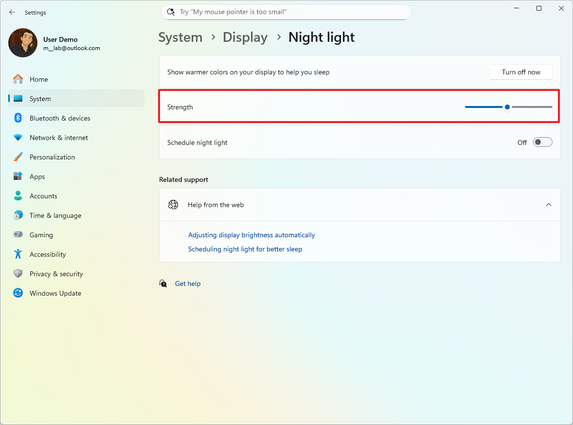 Night light strength
