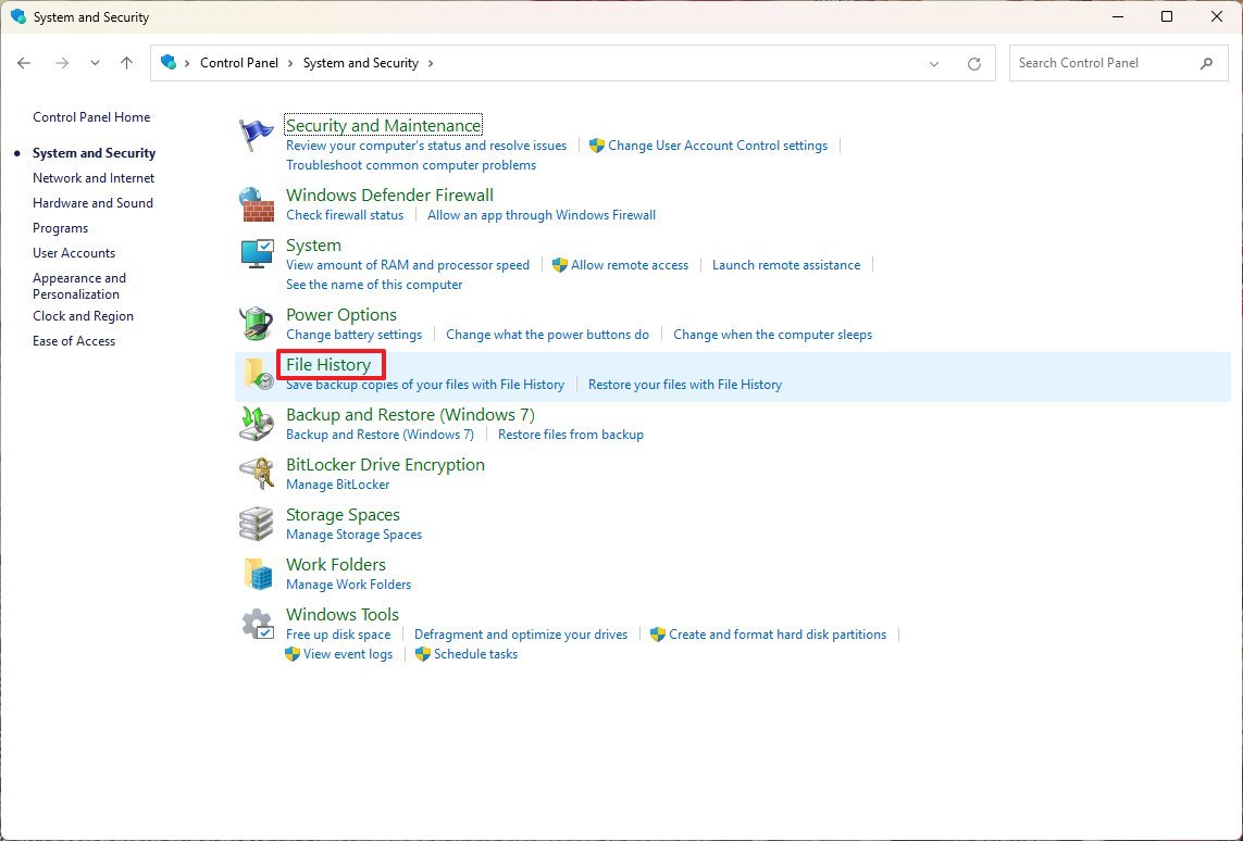 File History settings