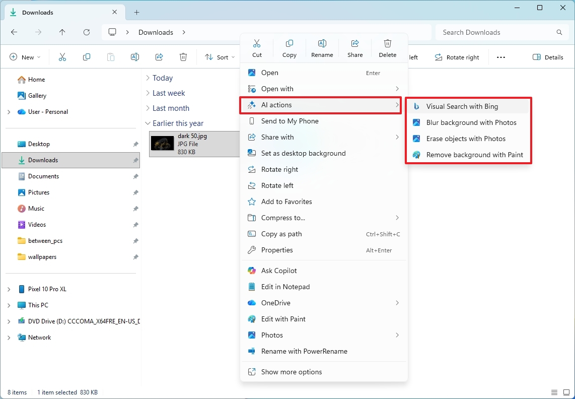 File Explorer AI actions