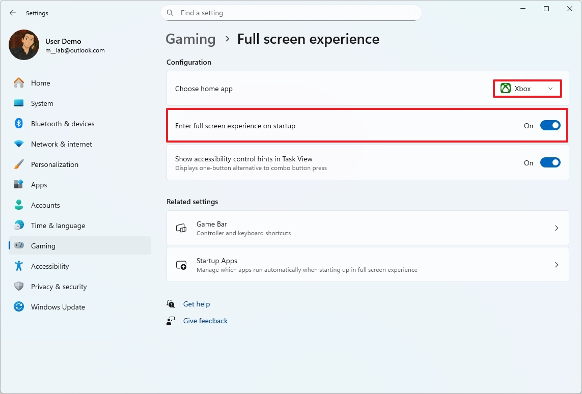 Xbox Full Screen Experience settings