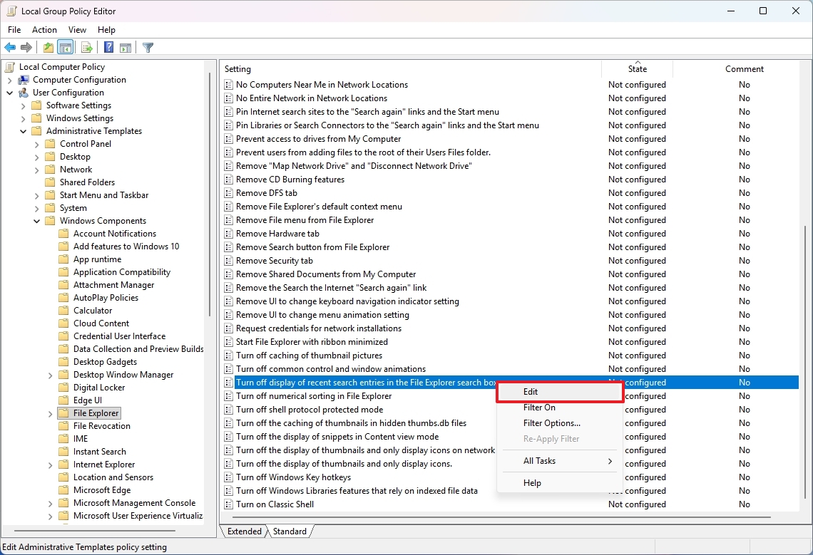 Group Policy File Explorer settings