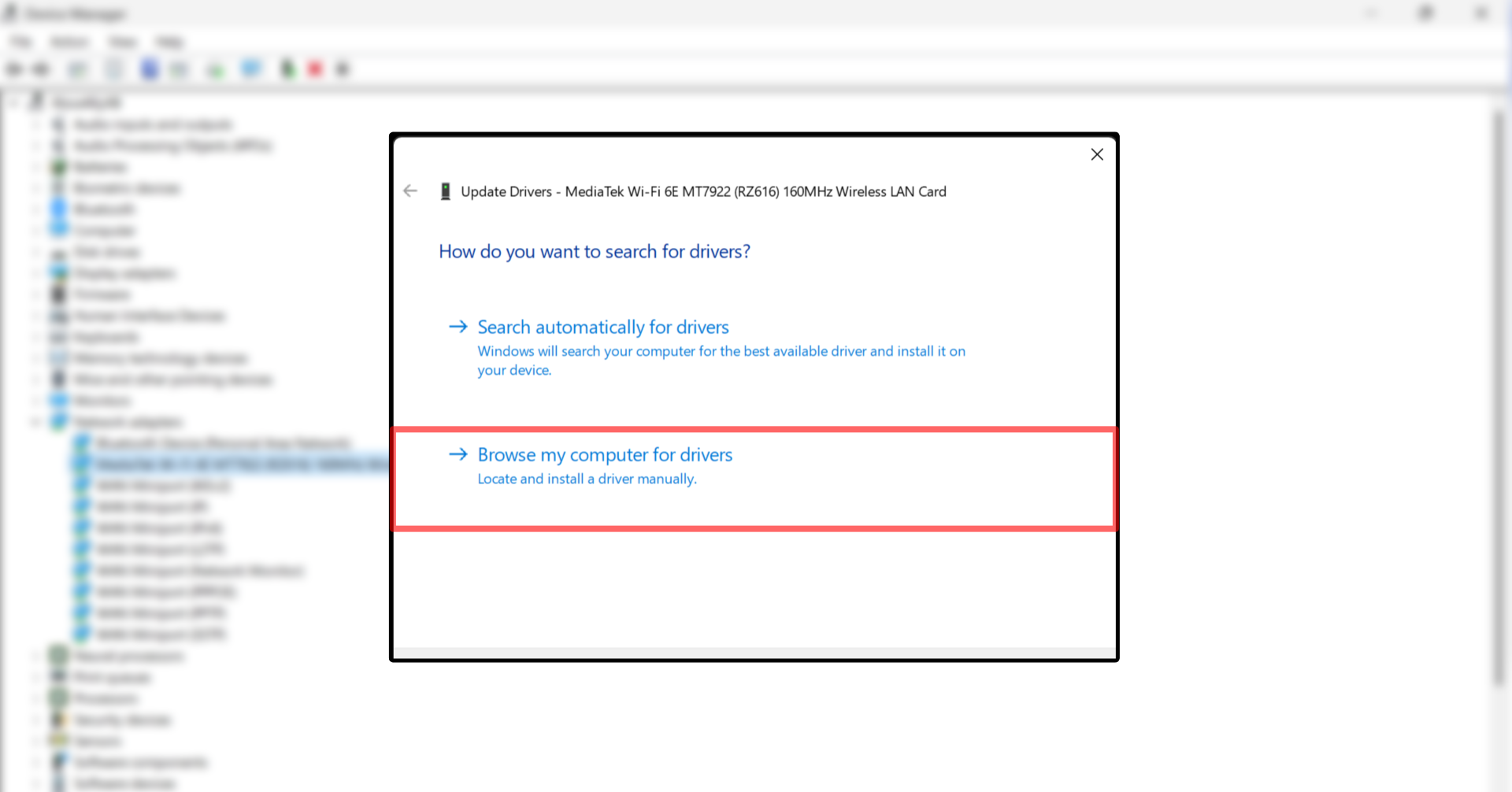Обновление драйверов WLAN в Windows 11