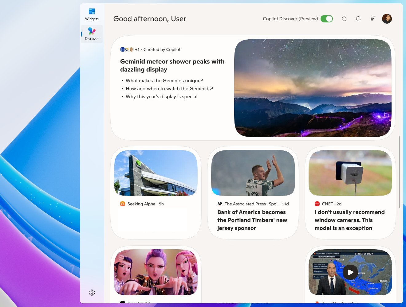 Widgets board new settings page