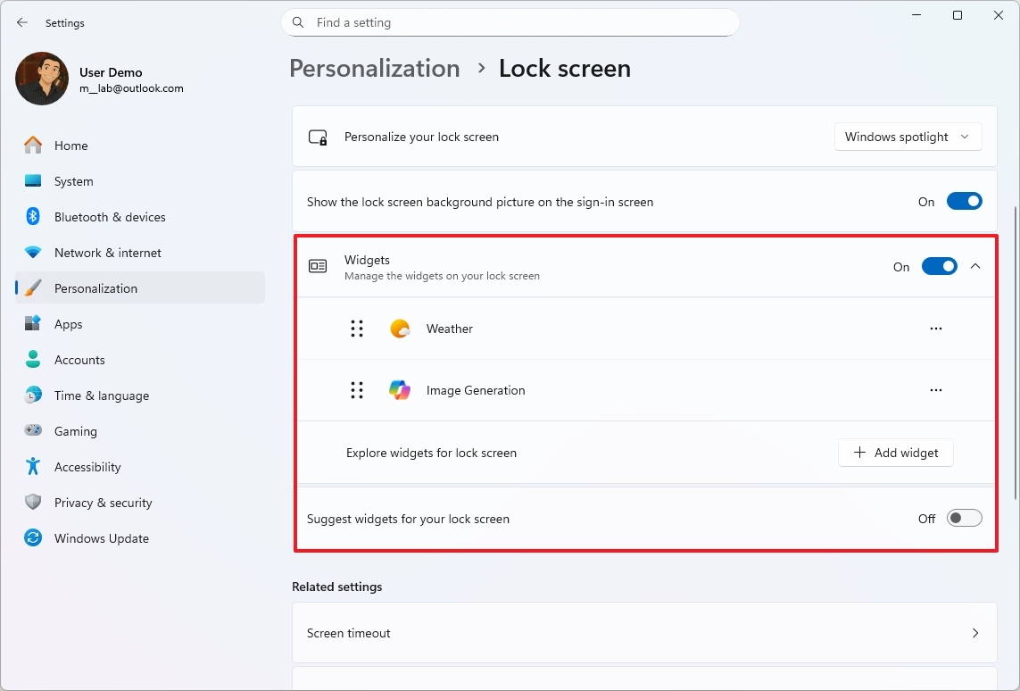 Lock Screen new widgets settings