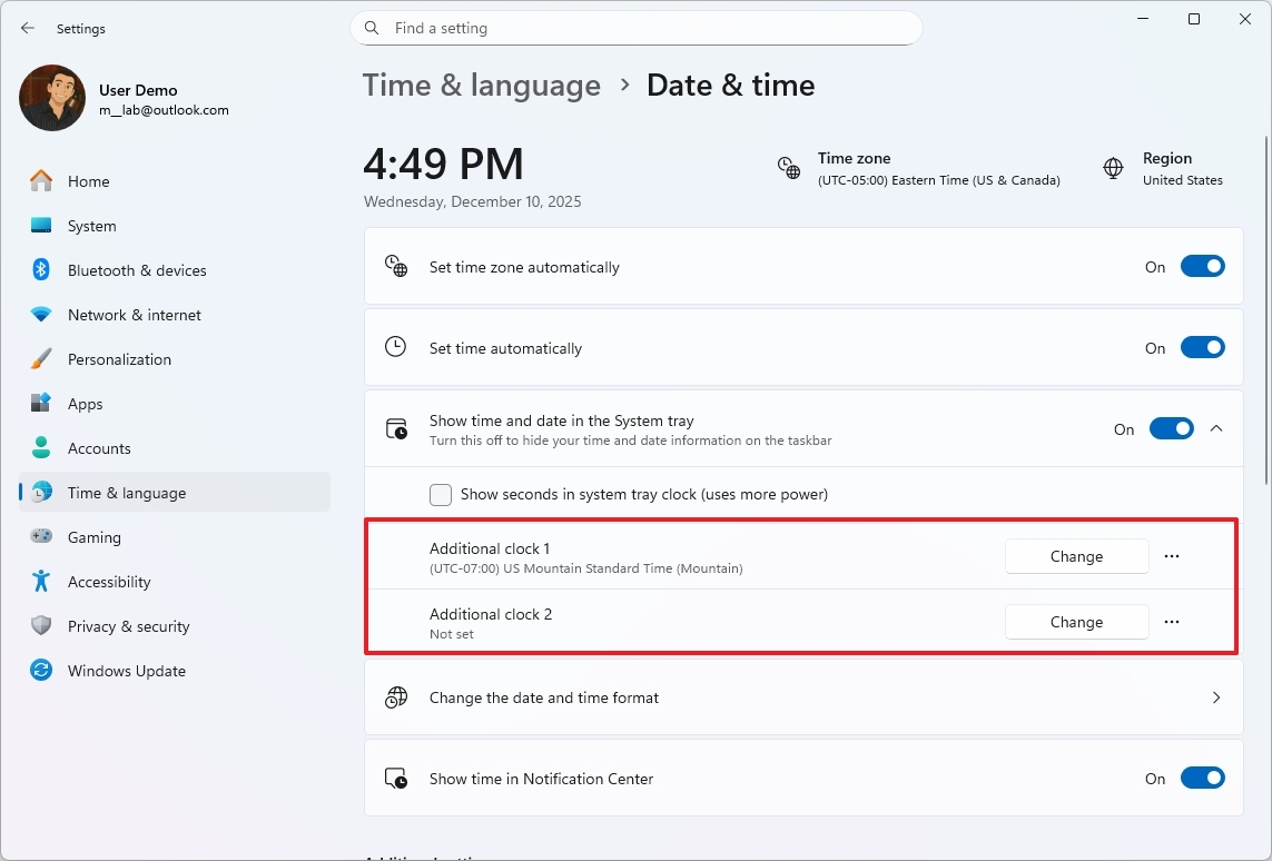 Notification Center show multiple clocks