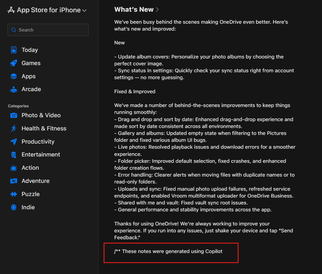 Microsoft использует описания обновлений для продвижения своего AI Copilot