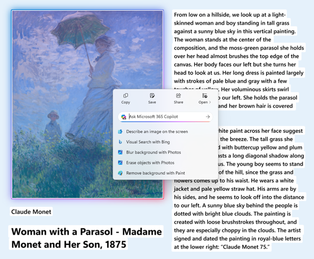 UI showing the context menu automatically appearing to provide quick access to common actions.