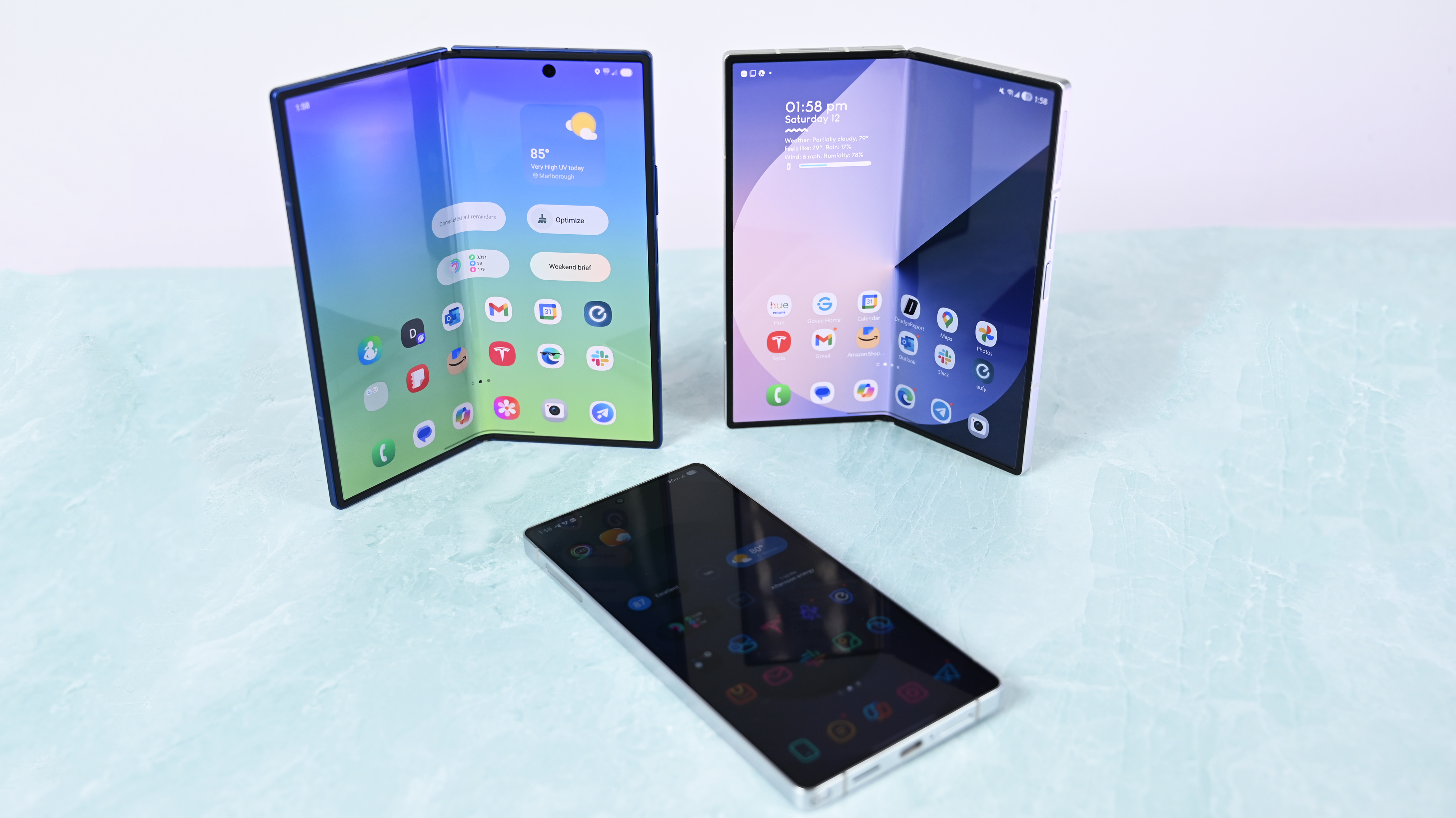 The 2025 Samsung Galaxy Z Fold 7 pictured in a hands-on review and comparison to other Samsung phones.
