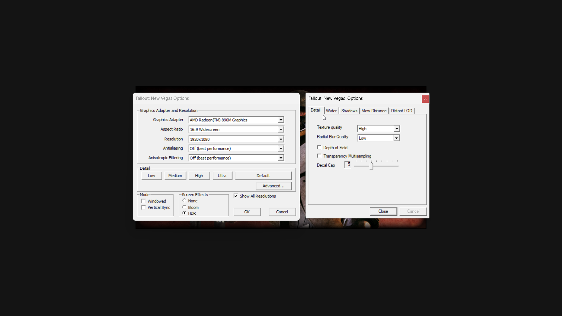 Fallout New Vegas графические настройки для портативок