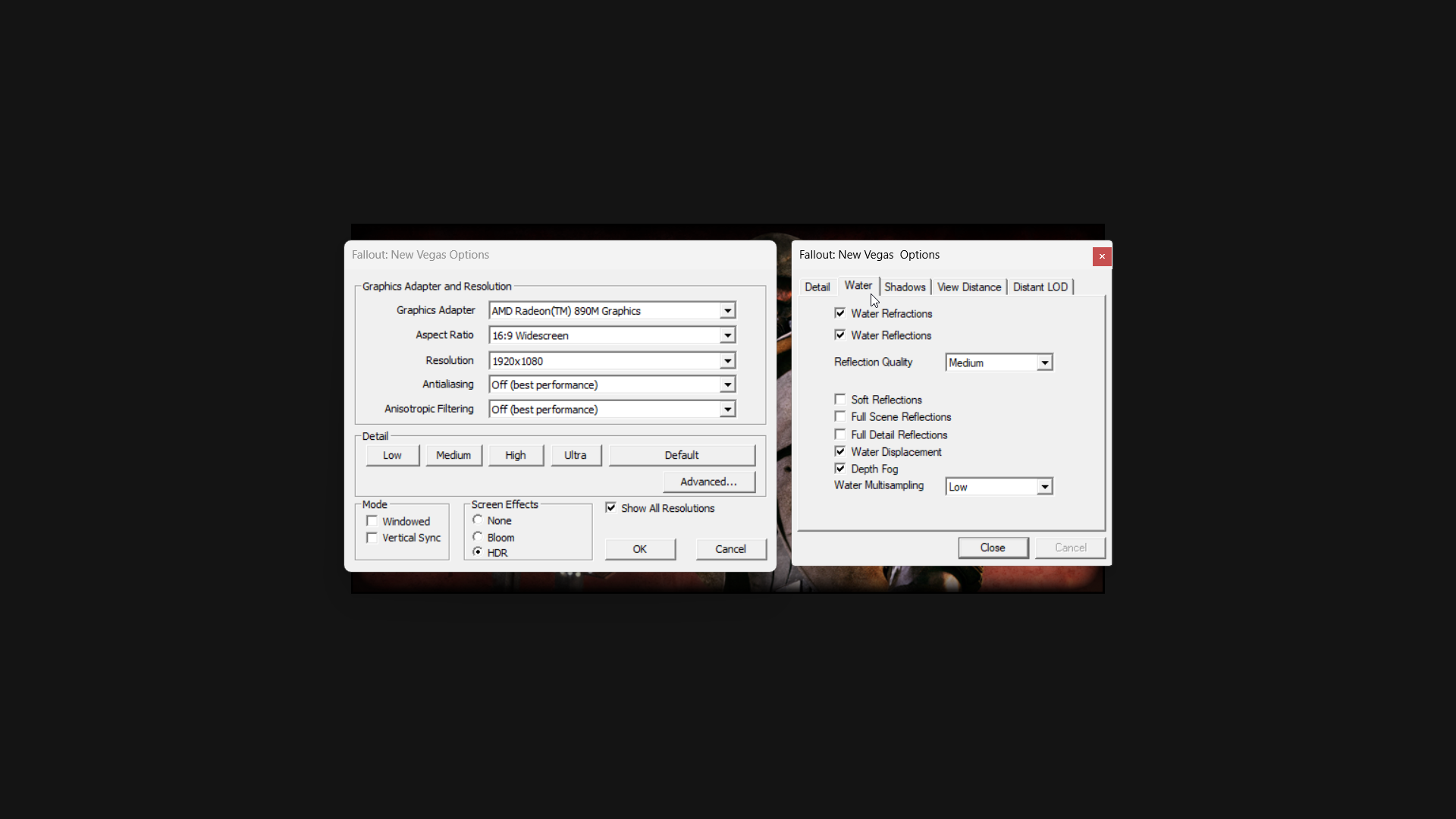 Fallout New Vegas графические настройки для портативок