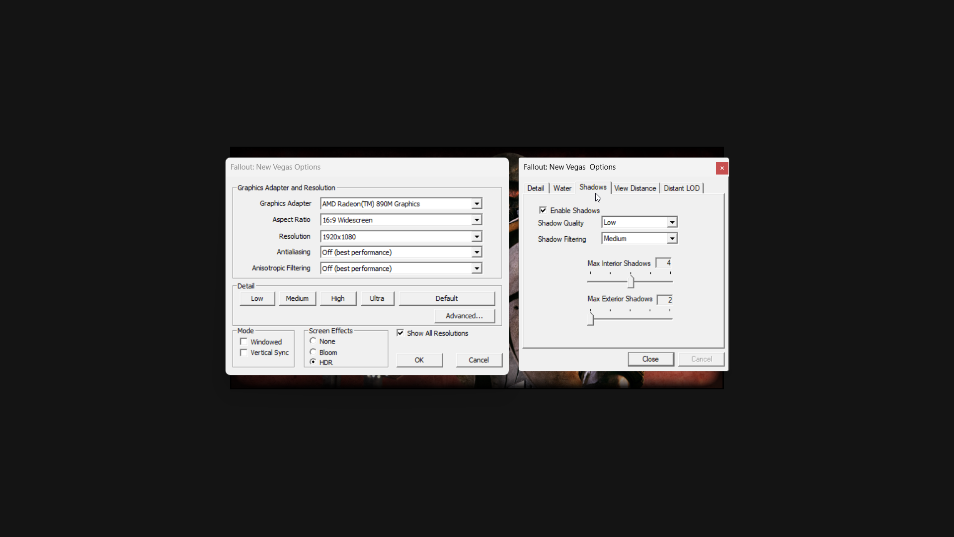 Fallout New Vegas графические настройки для портативок