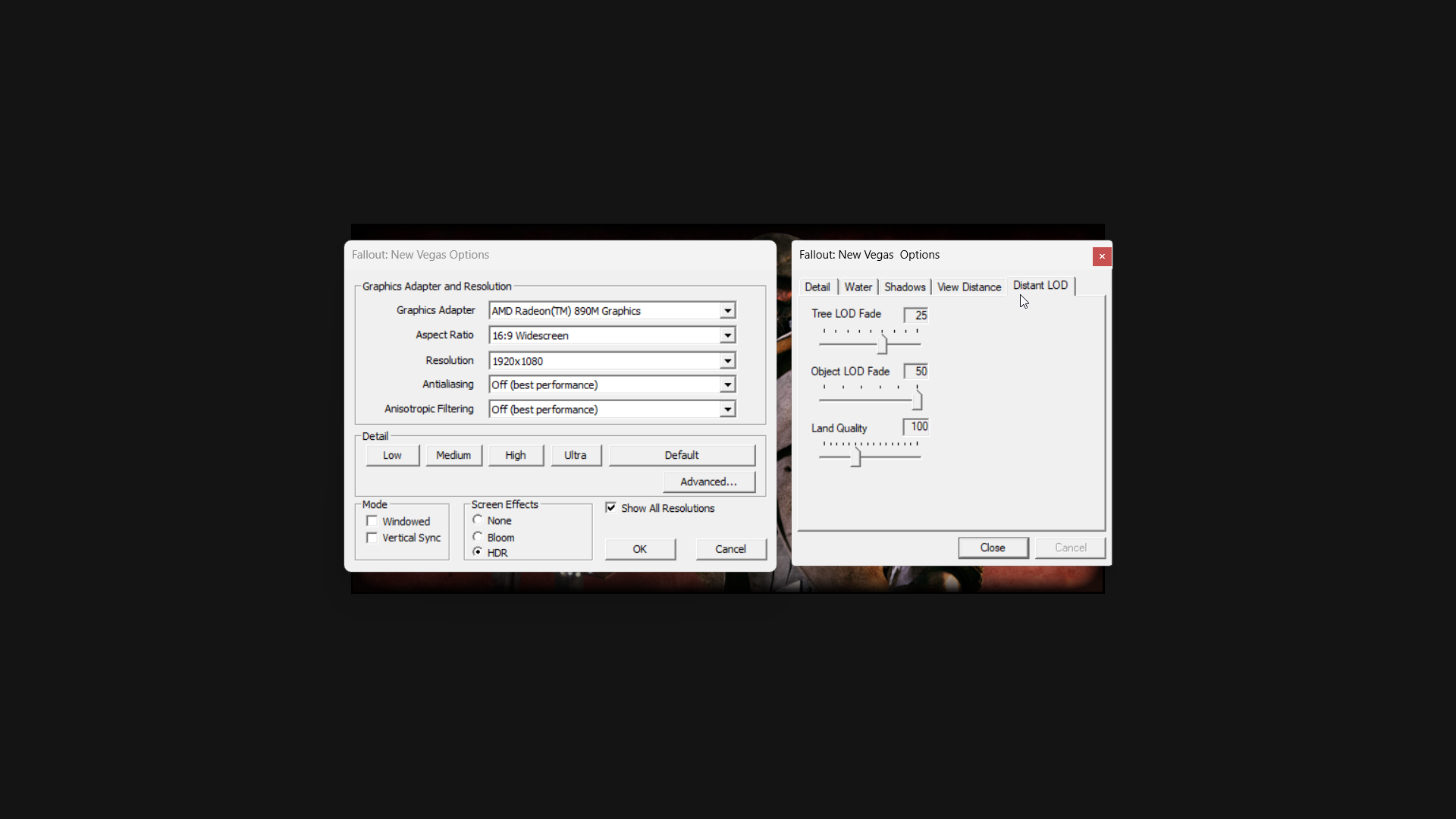 Fallout New Vegas графические настройки для портативок