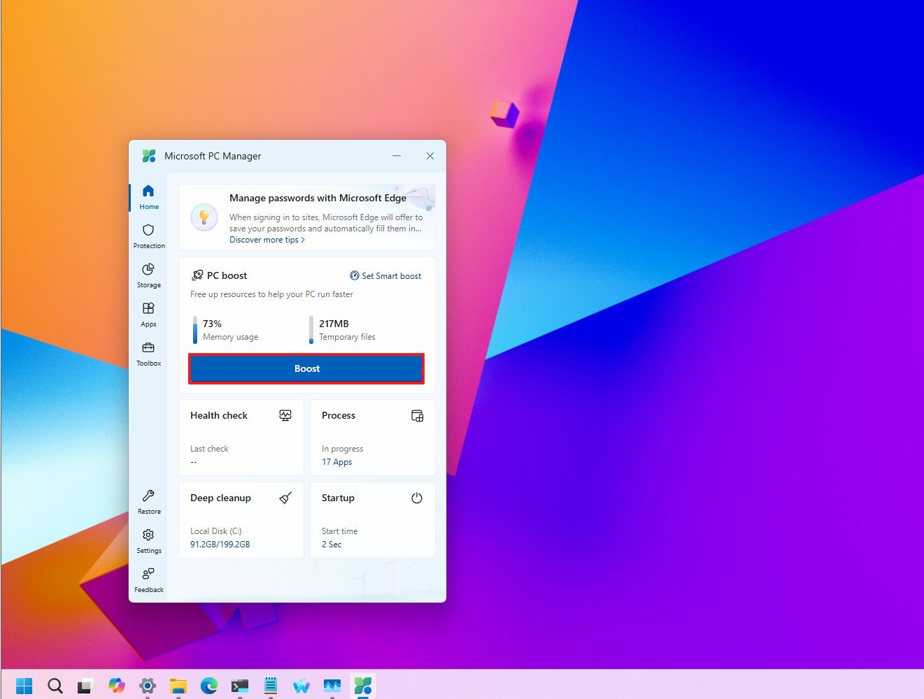 Microsoft PC Manager RAM booster
