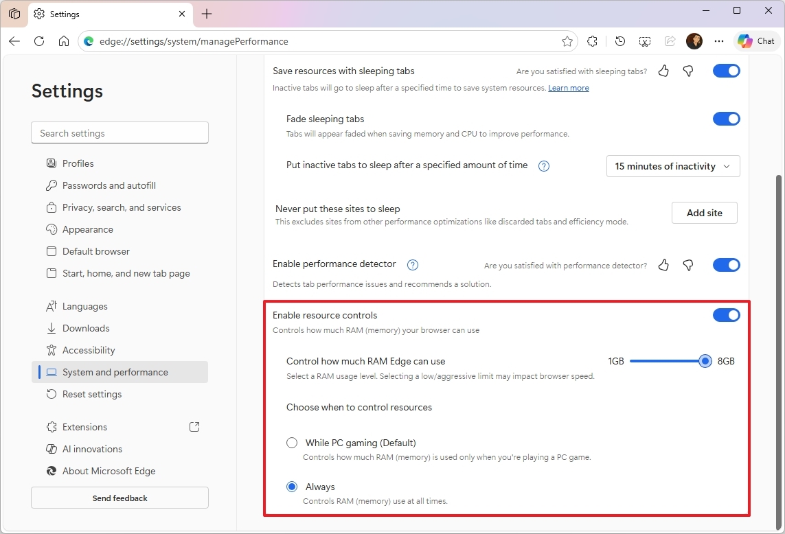 Enable resource controls