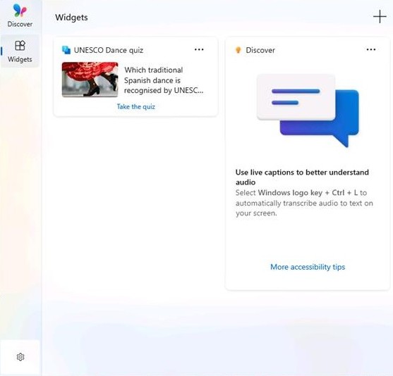 UI showing the revamped Widgets board in Windows 11.