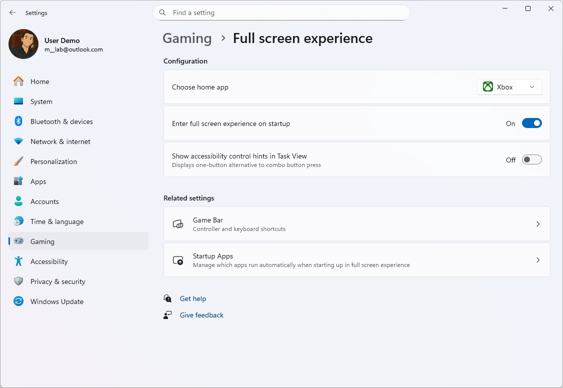 Xbox Full Screen Experience settings