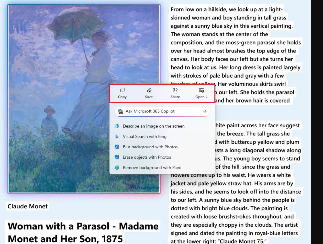 Click to Do new context menu design