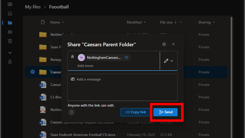 Отправка папки другому пользователю