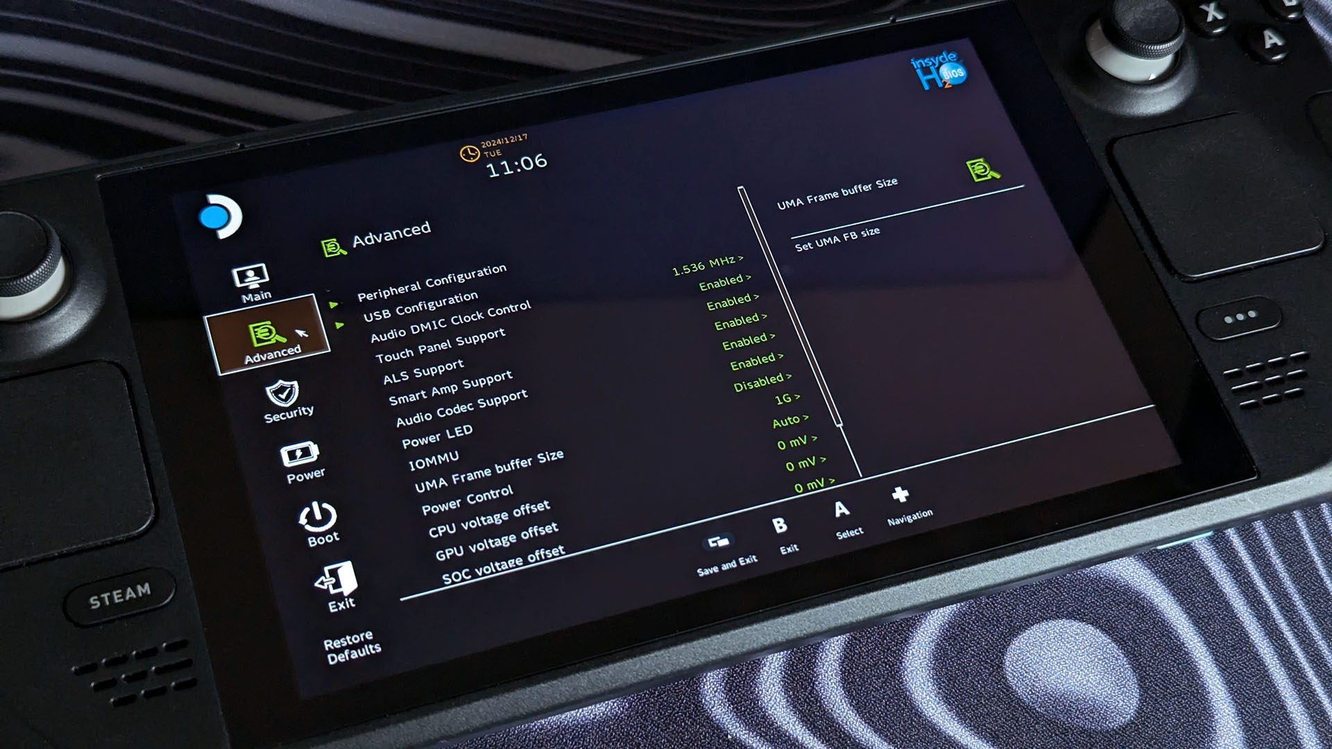 Расширенное меню BIOS Steam Deck