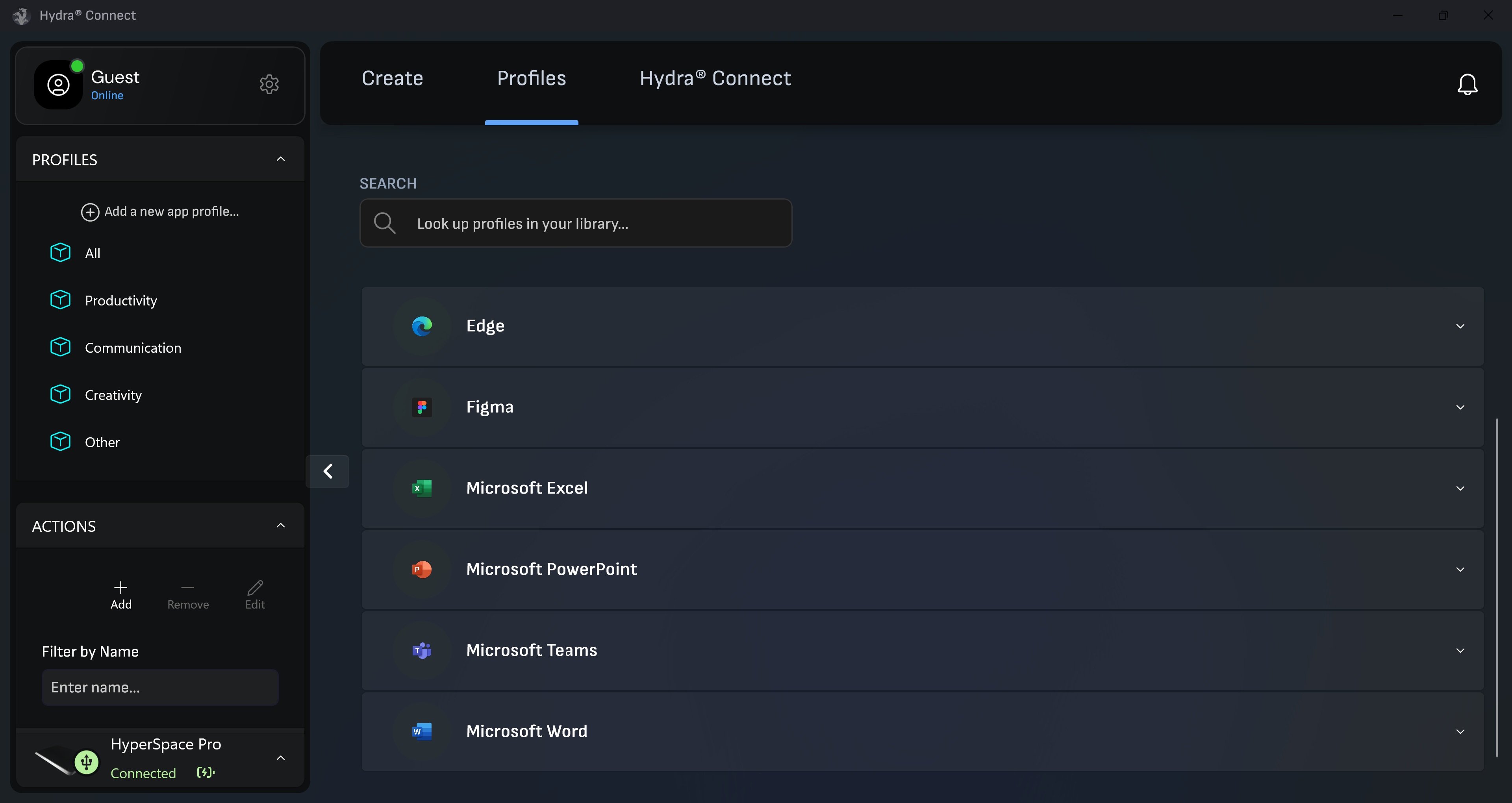 Программное обеспечение Hydra Connect для HyperSpace Trackpad Pro