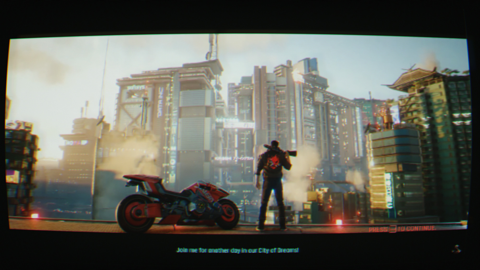 Cyberpunk 2077 PC gameplay footage with ShaderGlass CRT filter activated
