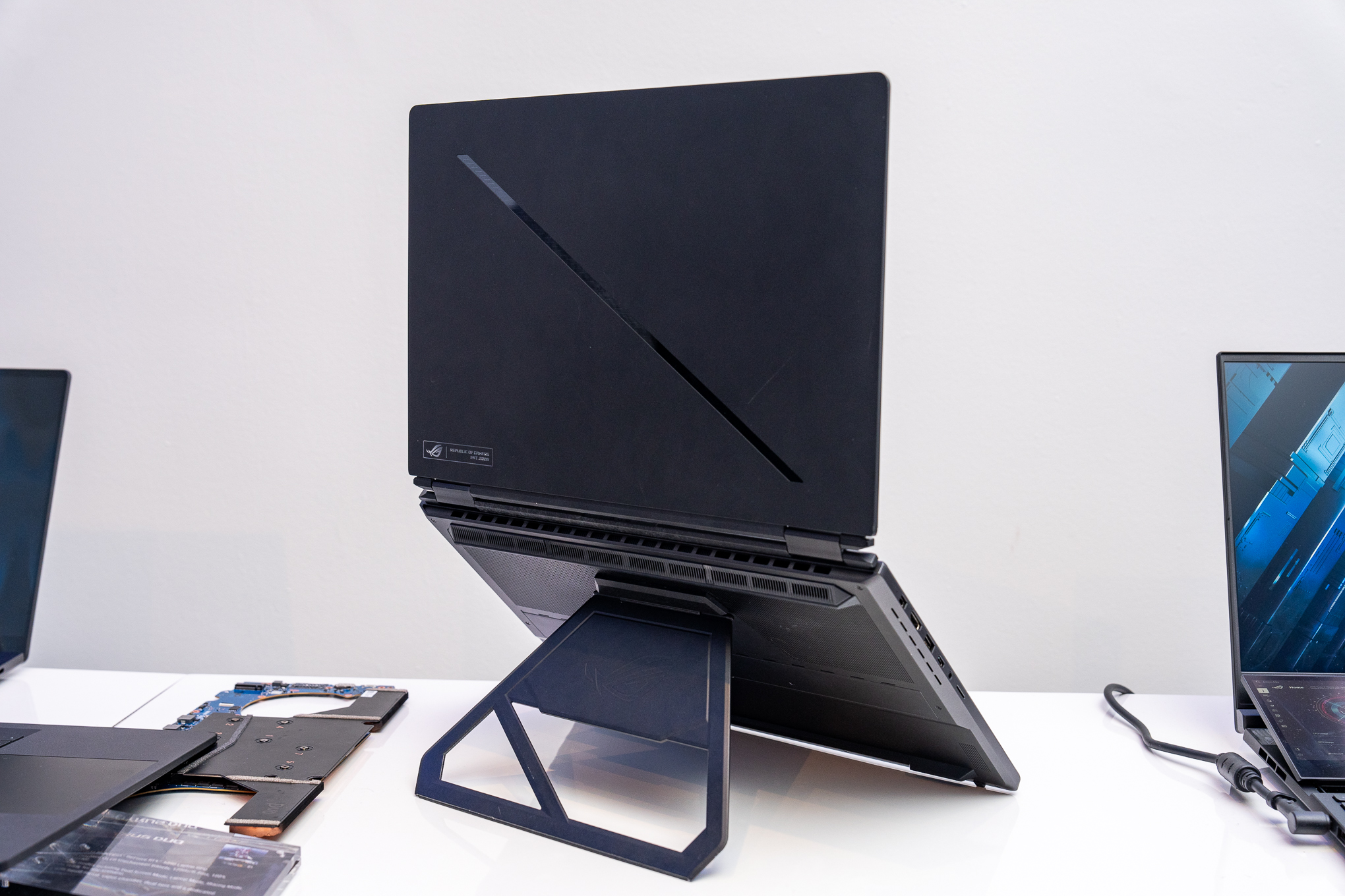 Close-up view of the top screen of the Asus ROG Zephyrus Duo (2026) showing a bright interface.