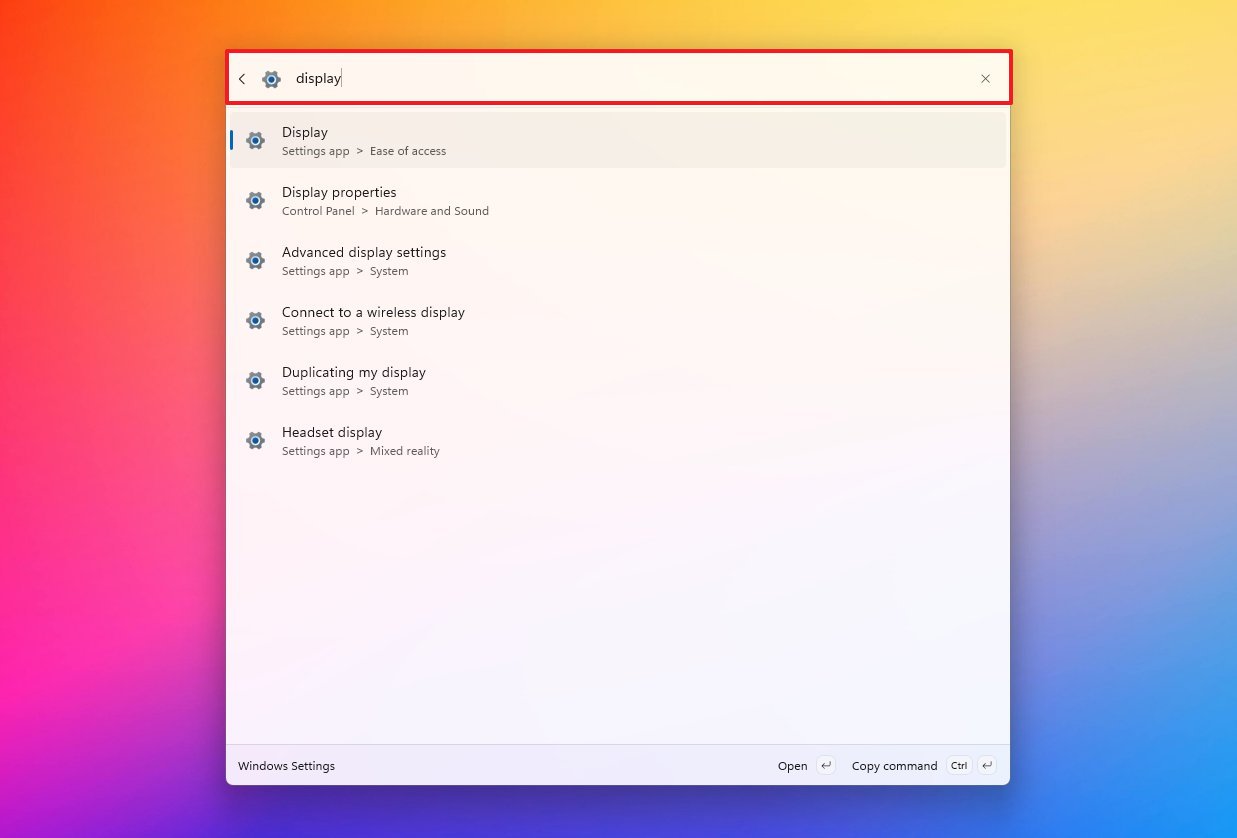Command Palette search display