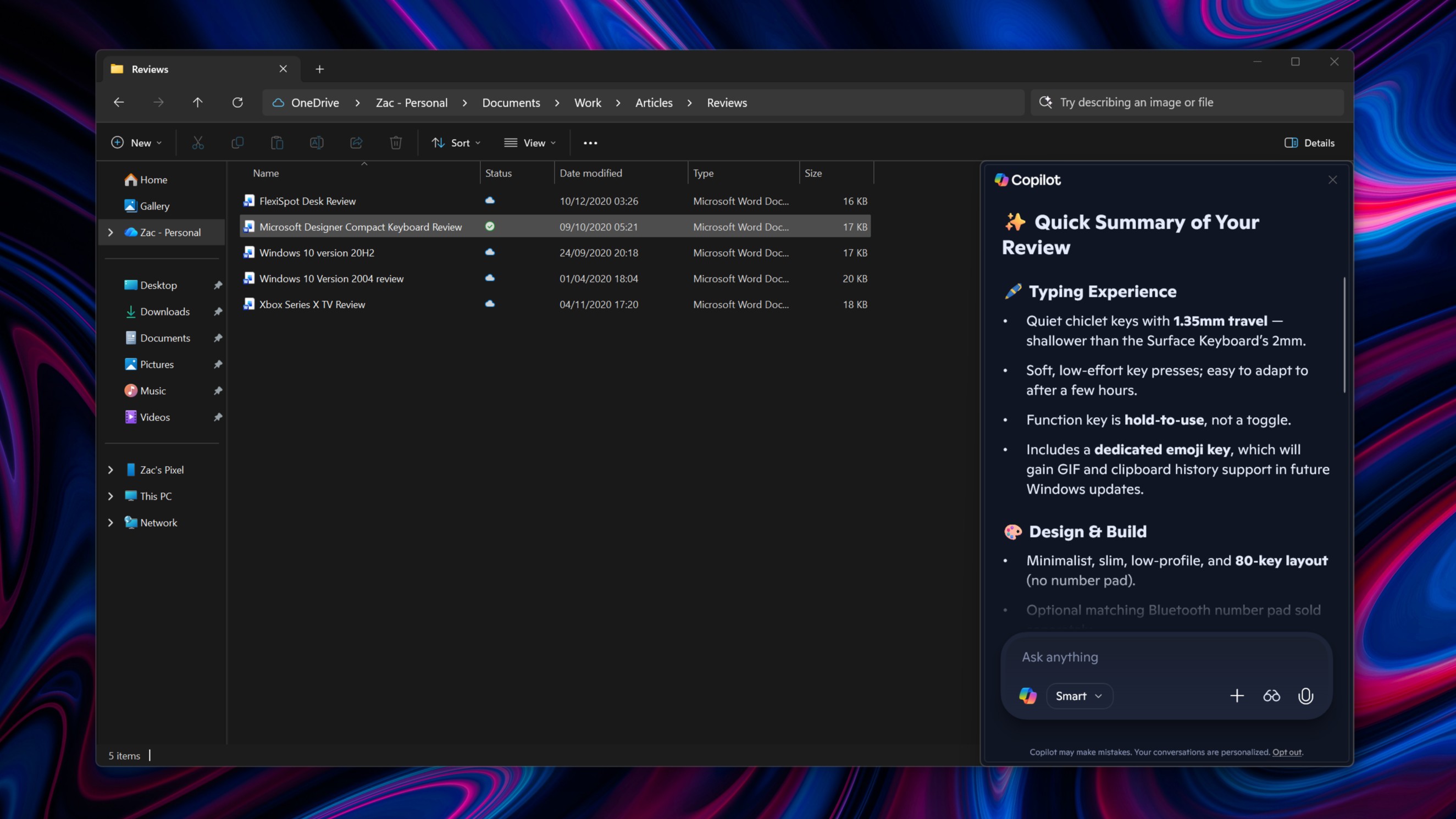 Mockup Copilot Chat in File Explorer