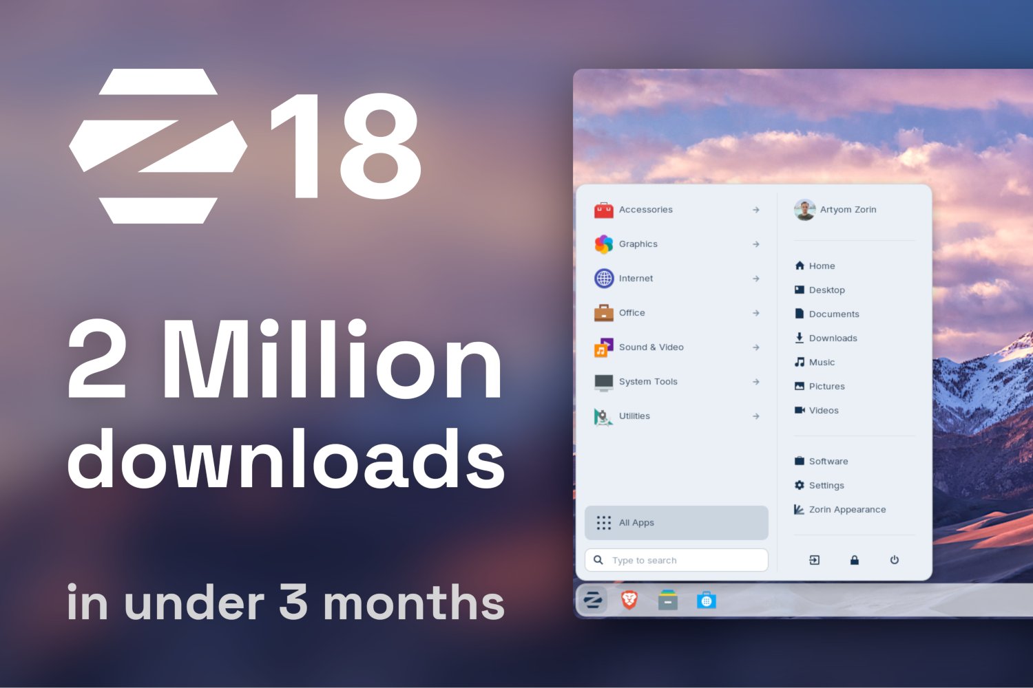 Zorin OS graphic showing 2 million downloads