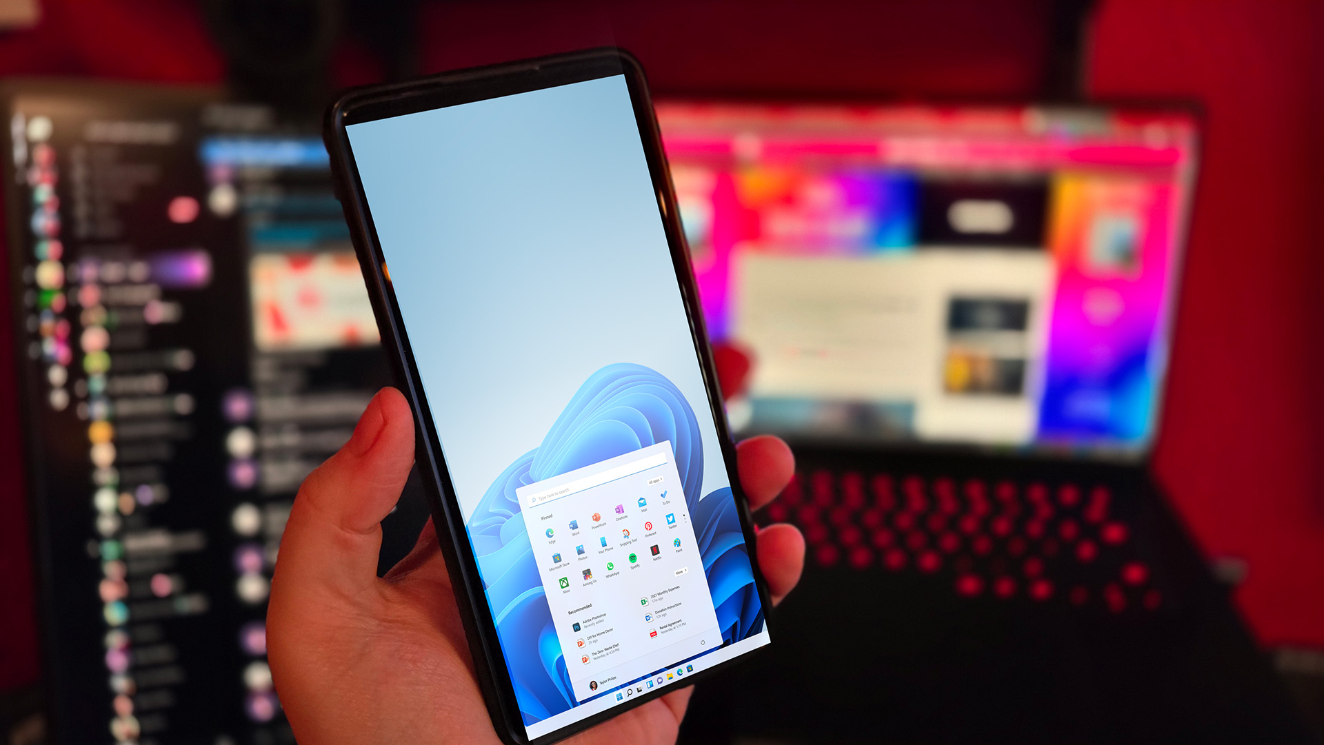 Windows 11 on a phone mock up