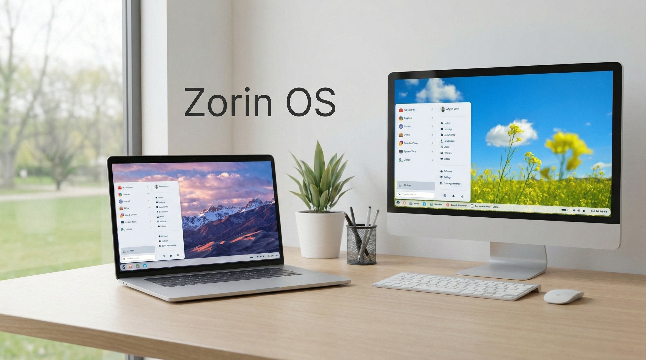 Zorin OS shown on various laptops and PCs.
