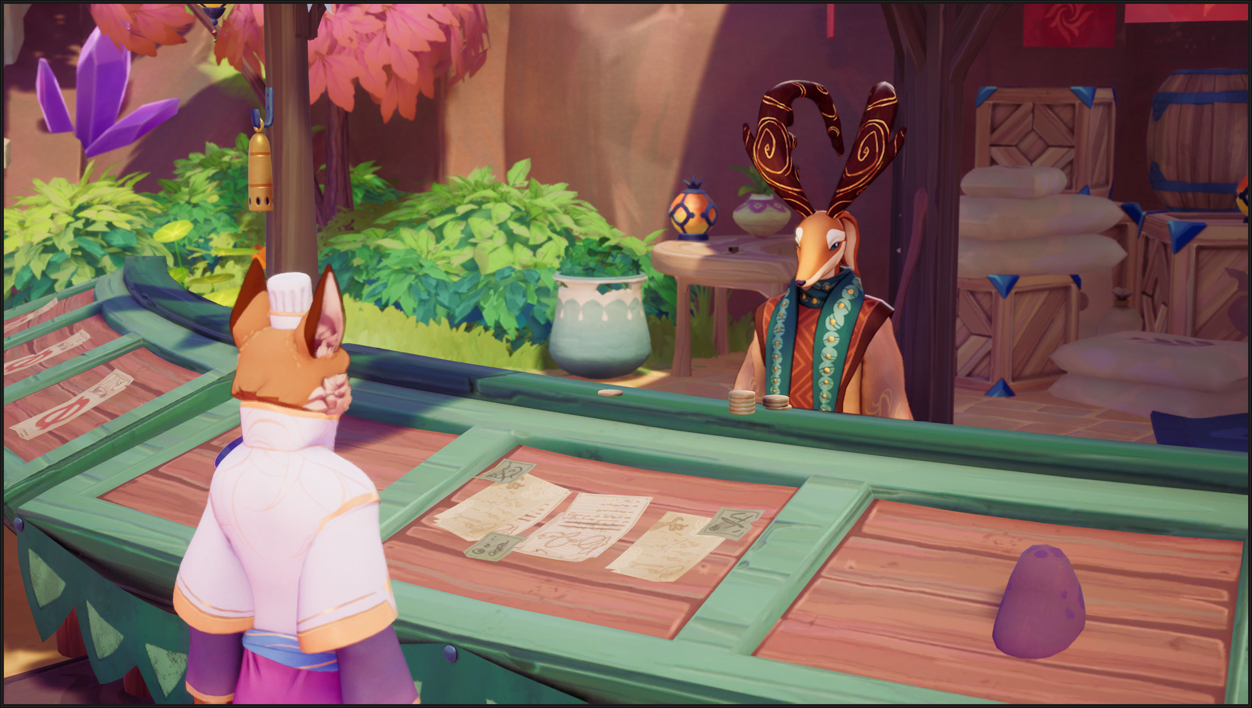 Screenshots from Beastro, a cozy farming and card-battling fantasy adventure, coming to Xbox Game Pass in 2026.